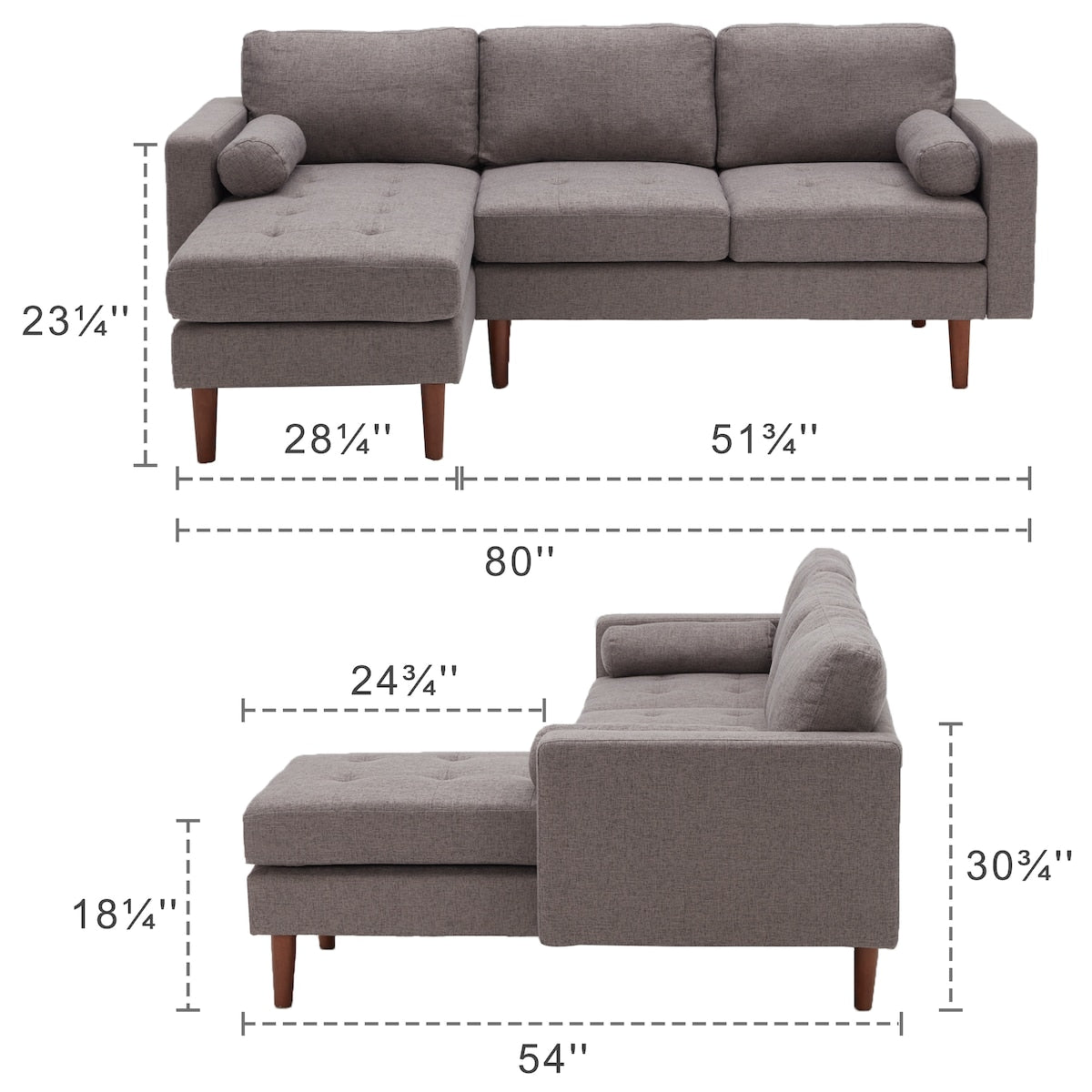 80" W Sectional Sofa Couch, L Shaped Couch with Reversible Chaise