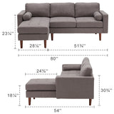 80" W Sectional Sofa Couch, L Shaped Couch with Reversible Chaise