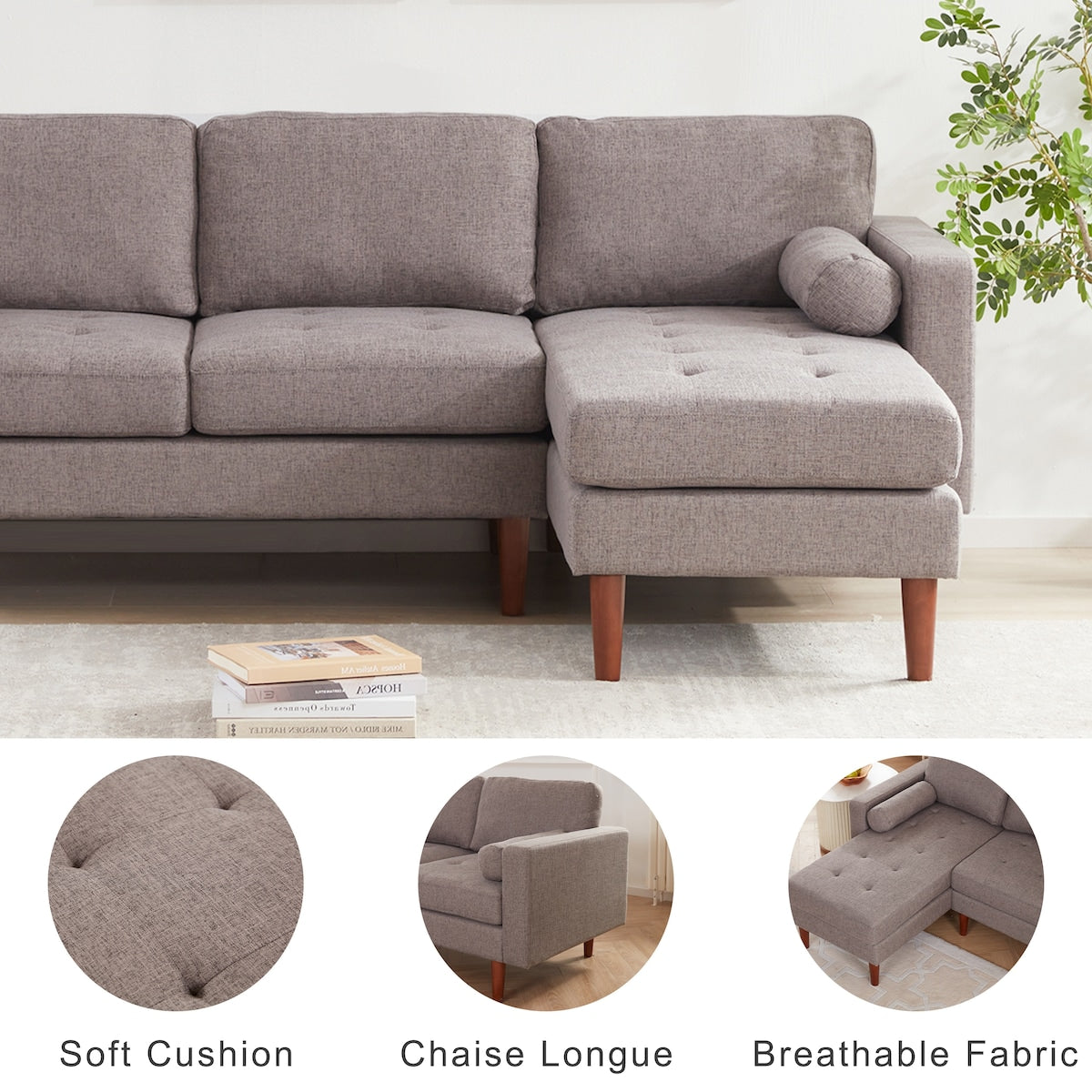 80" W Sectional Sofa Couch, L Shaped Couch with Reversible Chaise