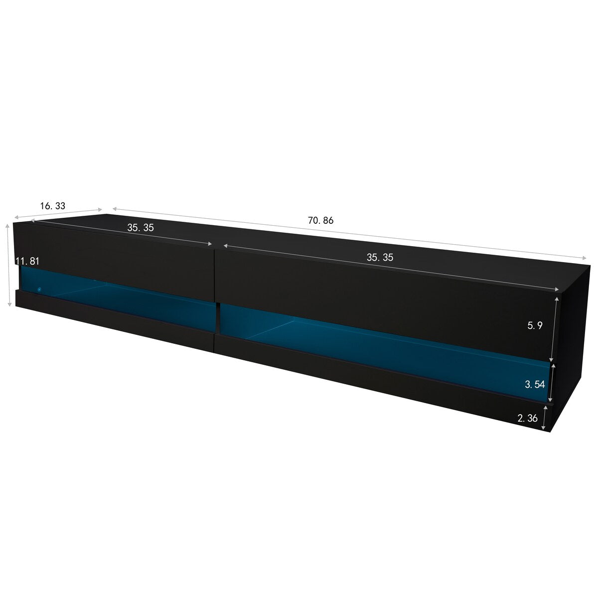 80'' High Gloss Wall Mount TV Cabinet Floating TV Stand with 2 Separate Storage&RGB LED Entertainment Center