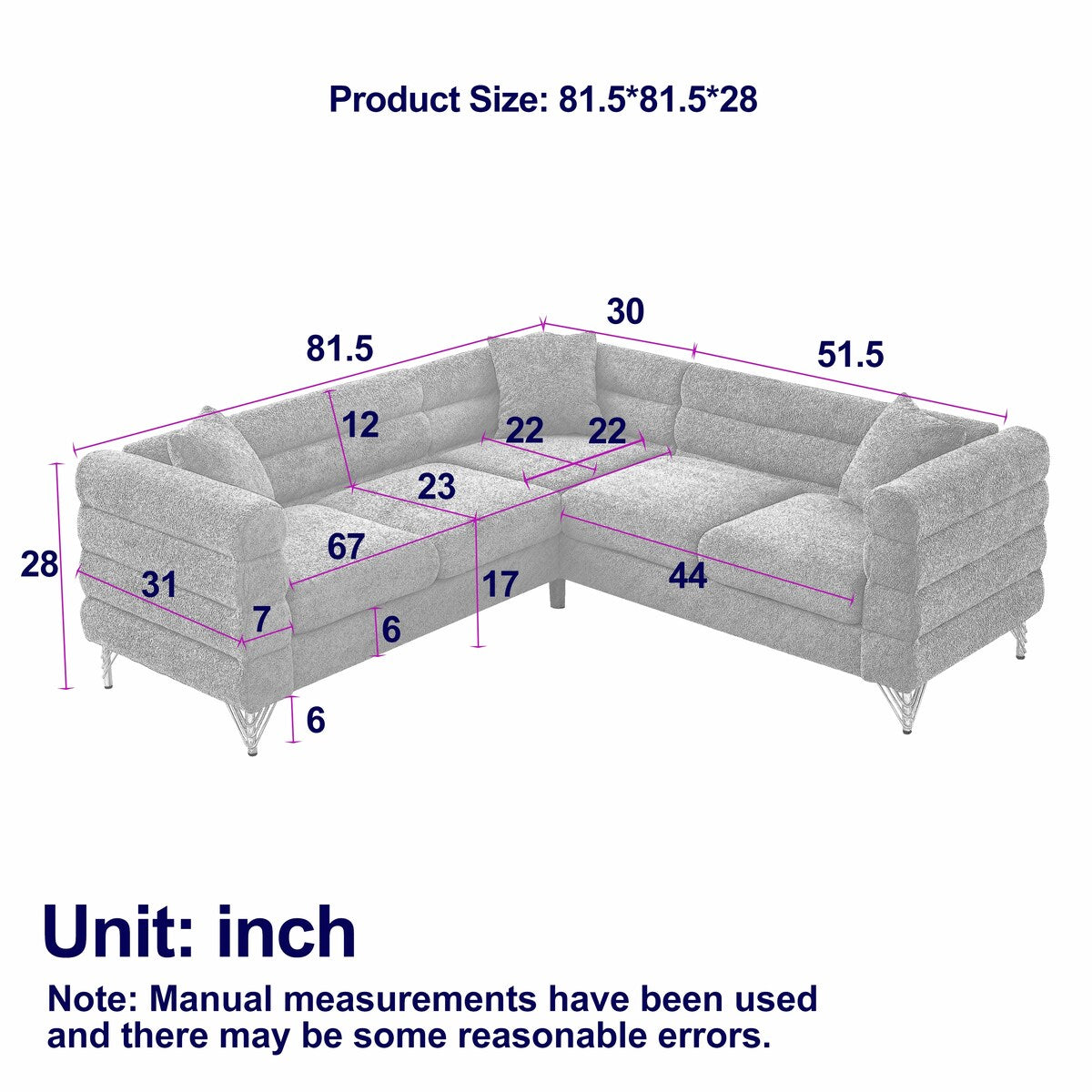 81.5Inch Corner Sofa Covers Oversized 5-Seater Sofa Set L-Shaped Sectional Couch with Cushions for Livingroom,Green