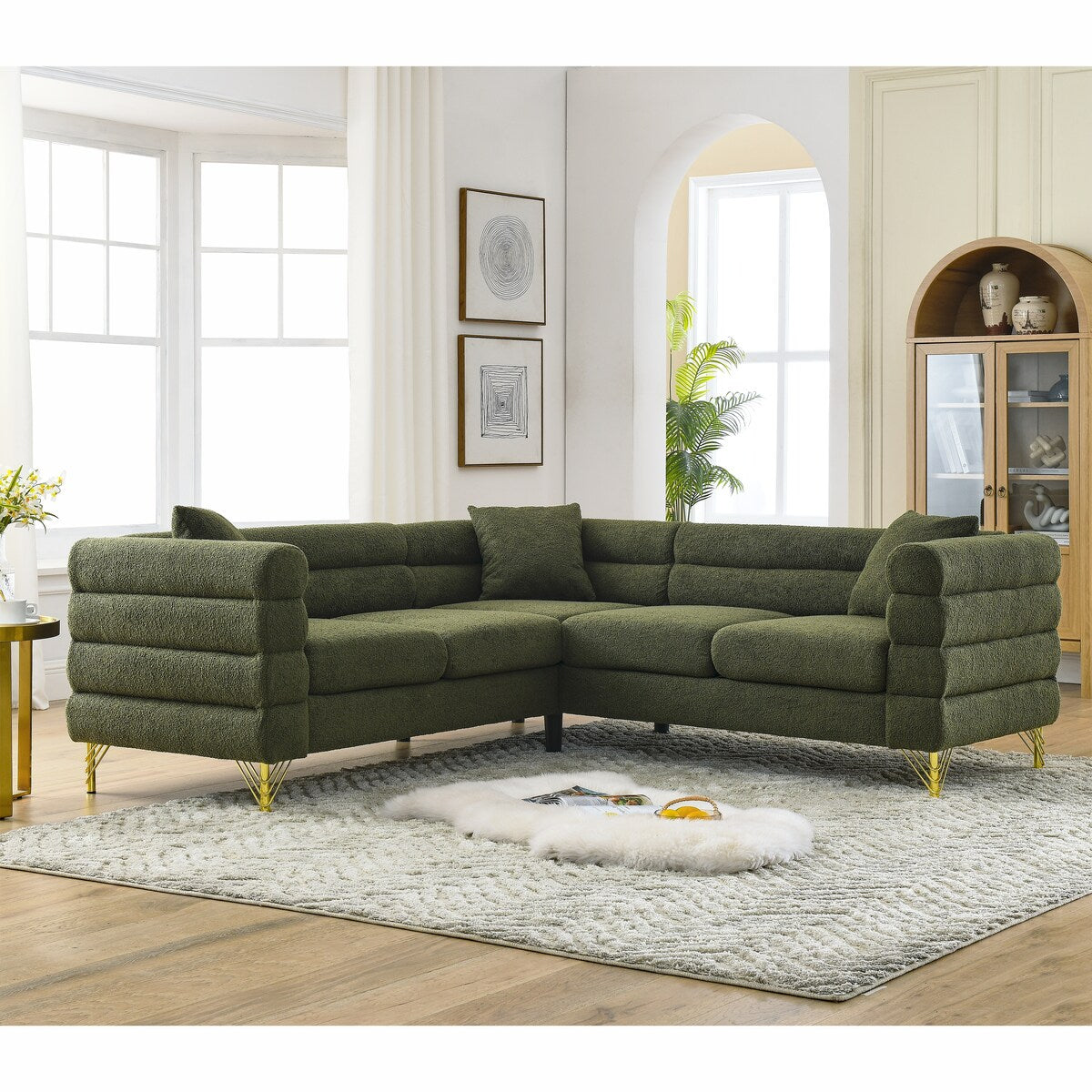 81.5Inch Corner Sofa Covers Oversized 5-Seater Sofa Set L-Shaped Sectional Couch with Cushions for Livingroom,Green