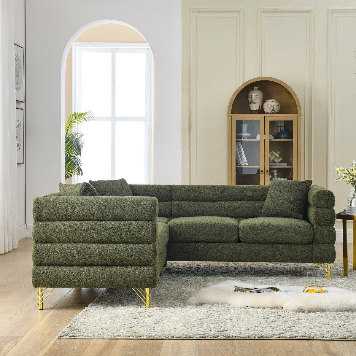 81.5Inch Corner Sofa Covers Oversized 5-Seater Sofa Set L-Shaped Sectional Couch with Cushions for Livingroom,Green