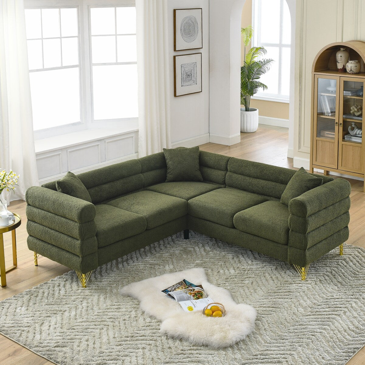 81.5Inch Corner Sofa Covers Oversized 5-Seater Sofa Set L-Shaped Sectional Couch with Cushions for Livingroom,Green