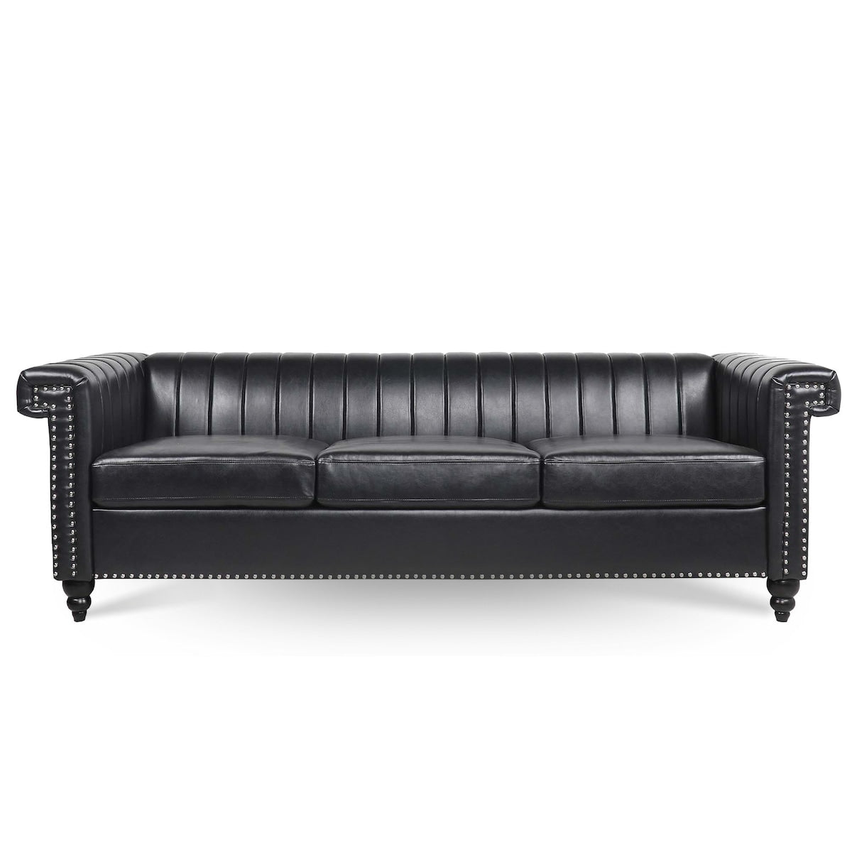 82.5" Traditional Luxury 3 Seater Sofa, PU Leather Sofa, Accent Sofa with Gourd Wood Legs