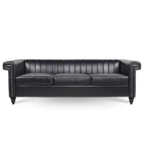 82.5" Traditional Luxury 3 Seater Sofa, PU Leather Sofa, Accent Sofa with Gourd Wood Legs