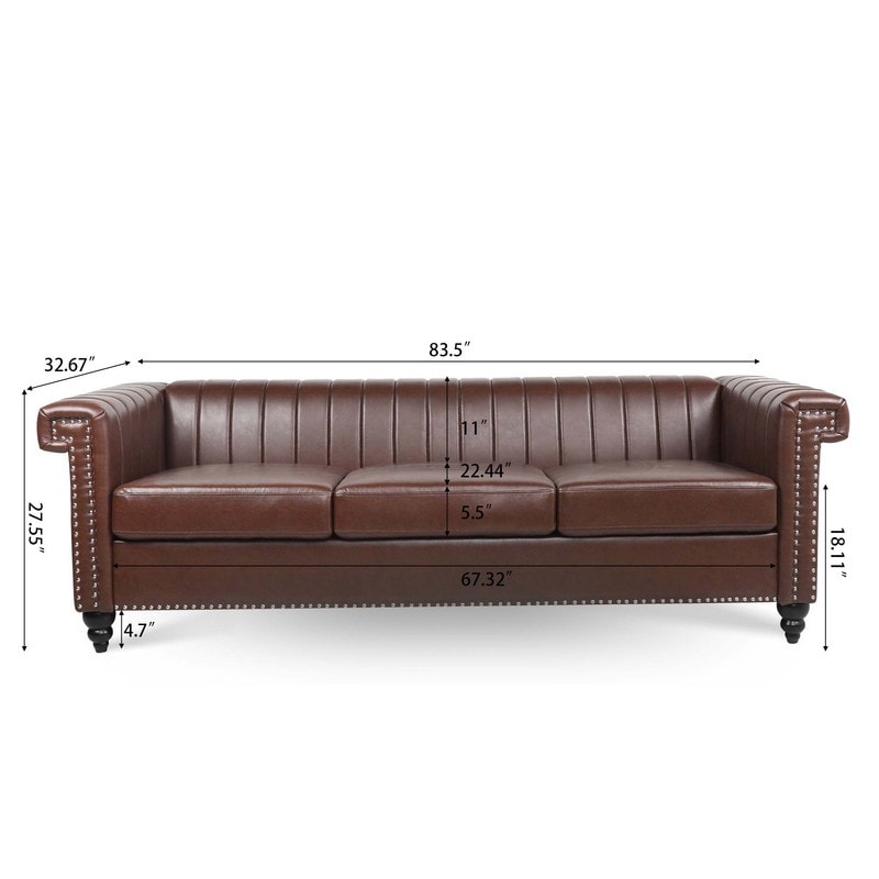 82.5" Traditional Luxury 3 Seater Sofa, PU Leather Sofa, Accent Sofa with Gourd Wood Legs