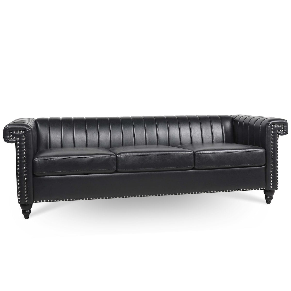 82.5" Traditional Luxury 3 Seater Sofa, PU Leather Sofa, Accent Sofa with Gourd Wood Legs