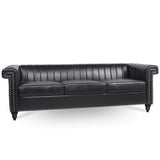 82.5" Traditional Luxury 3 Seater Sofa, PU Leather Sofa, Accent Sofa with Gourd Wood Legs