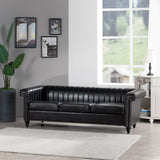 82.5" Traditional Luxury 3 Seater Sofa, PU Leather Sofa, Accent Sofa with Gourd Wood Legs