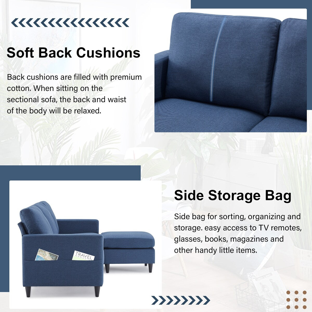 82.6" Reversible Sectional Sofa Living Room L-shape Linen Fabric 3-seater Couch with Ottoman