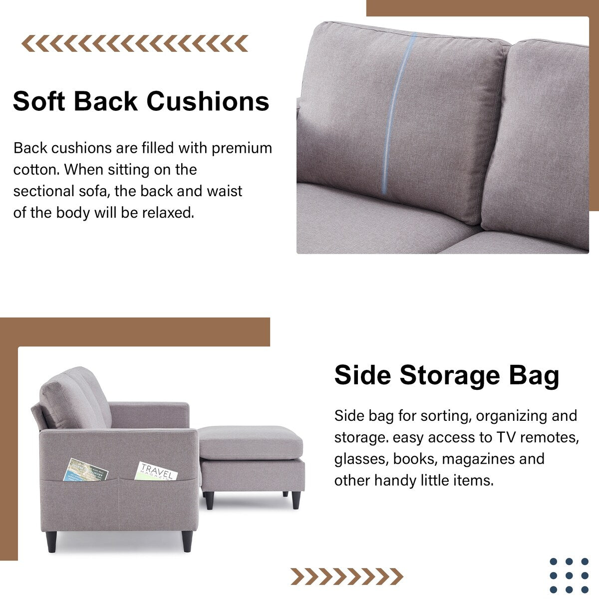 82.6" Reversible Sectional Sofa Living Room L-shape Linen Fabric 3-seater Couch with Ottoman