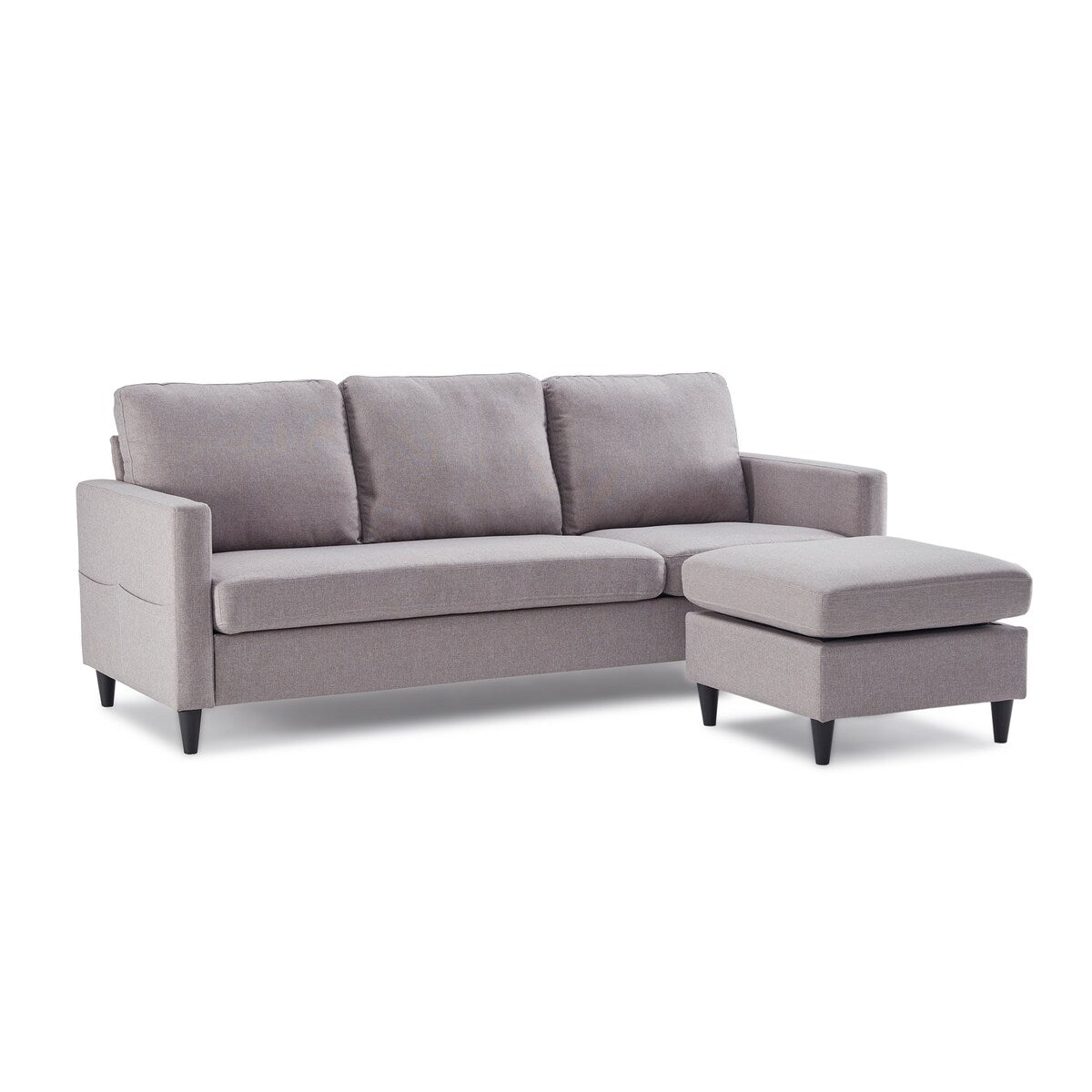 82.6" Reversible Sectional Sofa Living Room L-shape Linen Fabric 3-seater Couch with Ottoman