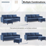 82.6" Reversible Sectional Sofa Living Room L-shape Linen Fabric 3-seater Couch with Ottoman