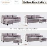 82.6" Reversible Sectional Sofa Living Room L-shape Linen Fabric 3-seater Couch with Ottoman