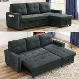 82" Reversible Sectional Couch Sleeper Pull out Sofa Bed with Chaise