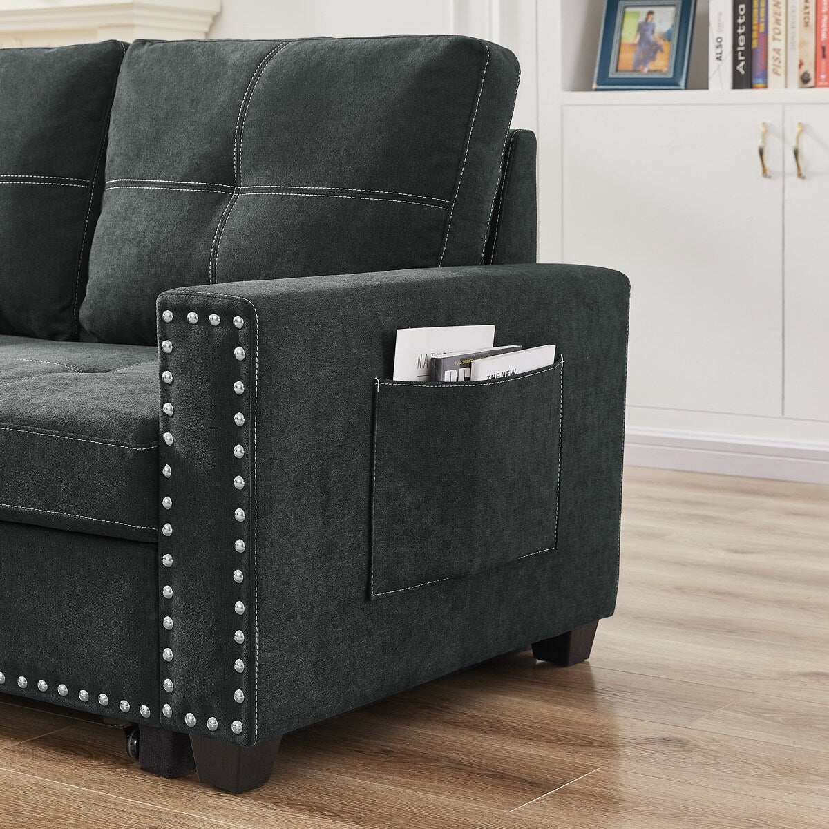 82" Reversible Sectional Couch Sleeper Pull out Sofa Bed with Chaise