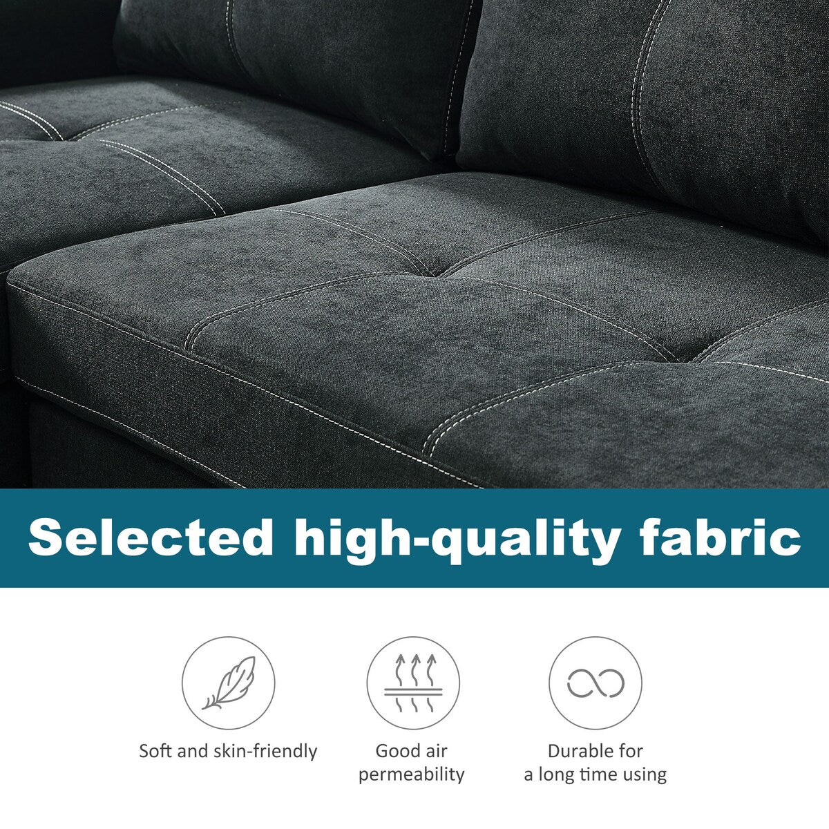 82" Reversible Sectional Couch Sleeper Pull out Sofa Bed with Chaise