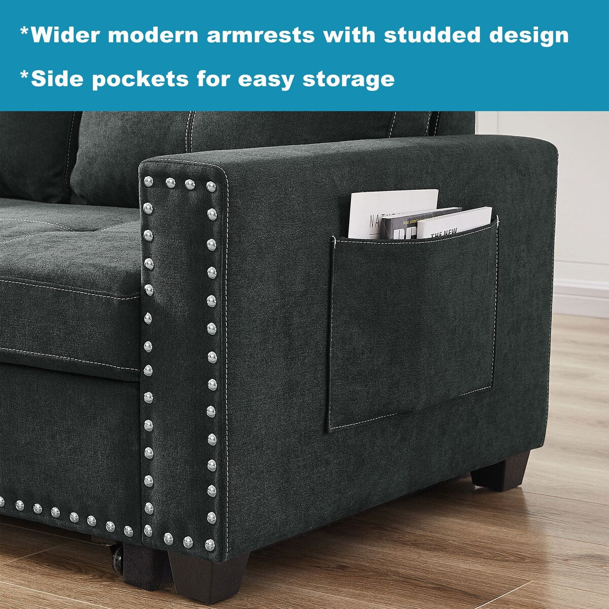 82" Reversible Sectional Couch Sleeper Pull out Sofa Bed with Chaise