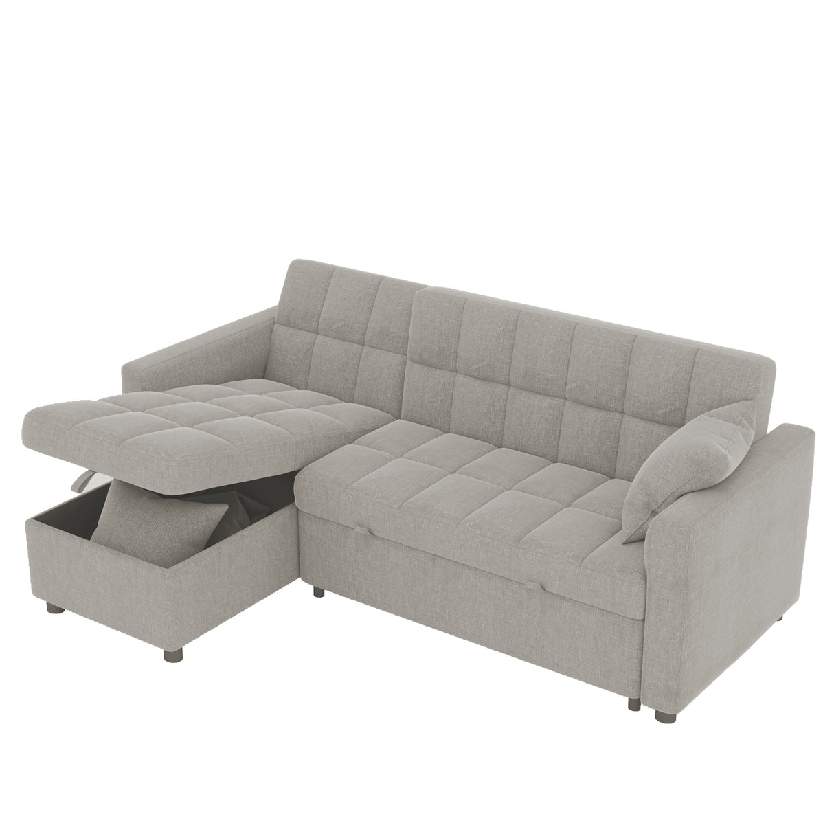 82'' Wide Sectional Couch Pull-Out Sofa Bed with Storage Chaise