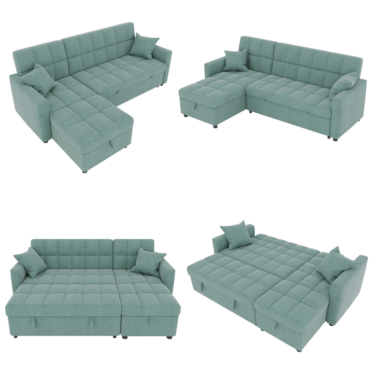 82'' Wide Sectional Couch Pull-Out Sofa Bed with Storage Chaise