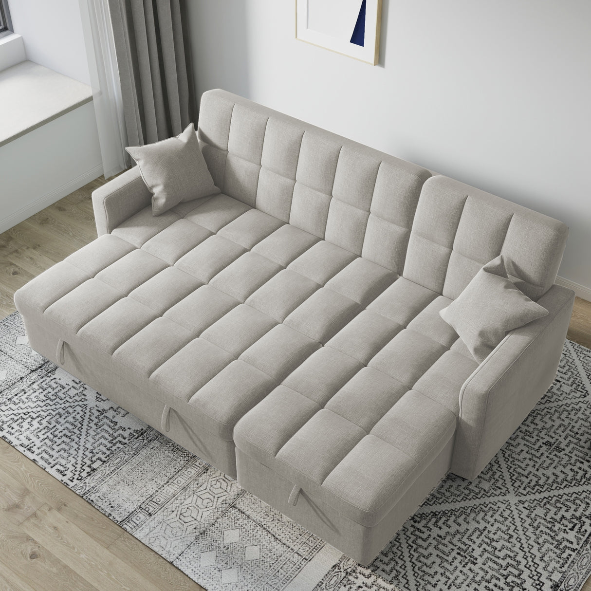 82'' Wide Sectional Couch Pull-Out Sofa Bed with Storage Chaise