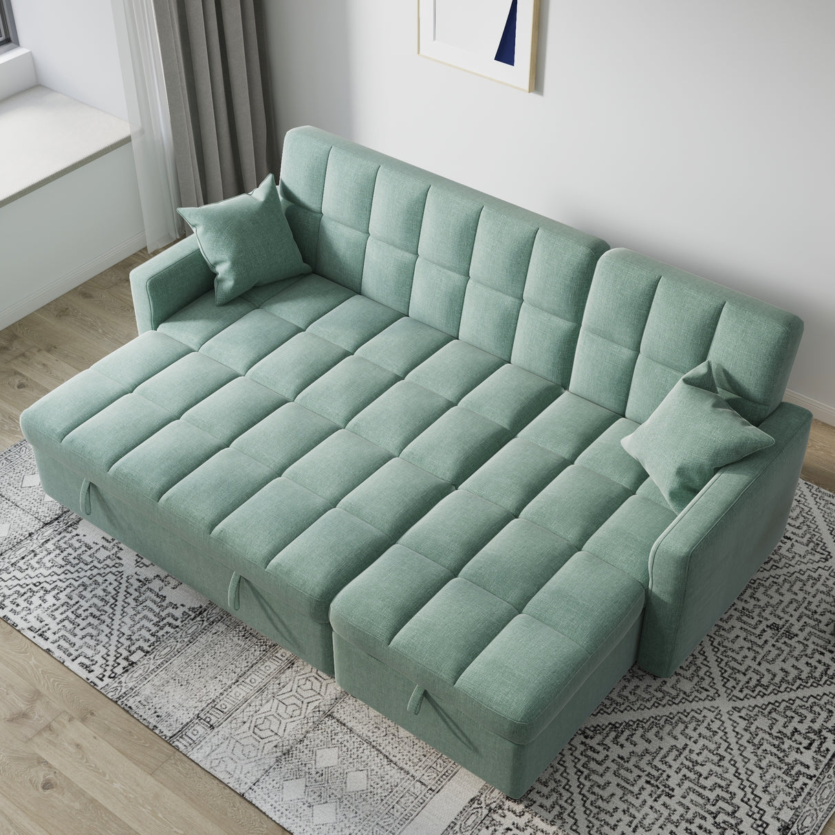 82'' Wide Sectional Couch Pull-Out Sofa Bed with Storage Chaise