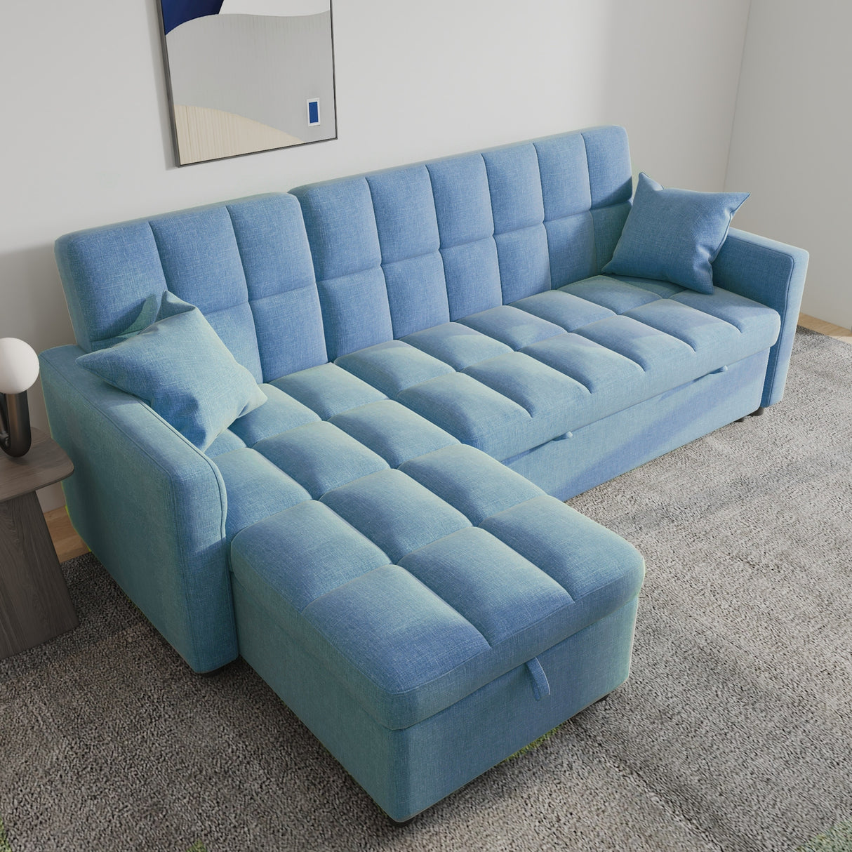 82'' Wide Sectional Couch Pull-Out Sofa Bed with Storage Chaise