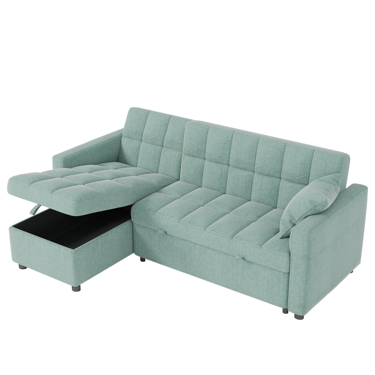 82'' Wide Sectional Couch Pull-Out Sofa Bed with Storage Chaise