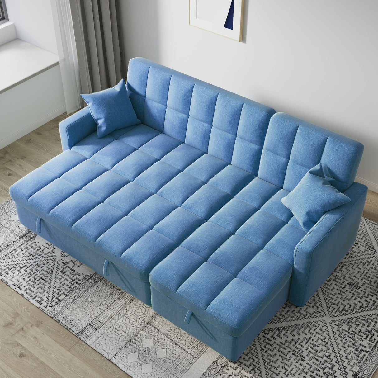 82'' Wide Sectional Couch Pull-Out Sofa Bed with Storage Chaise