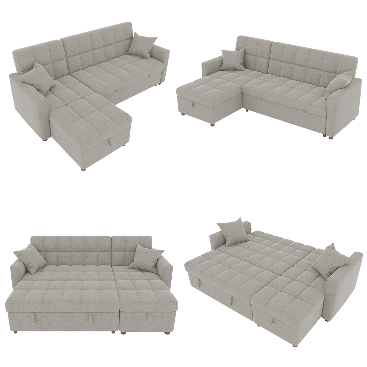 82'' Wide Sectional Couch Pull-Out Sofa Bed with Storage Chaise