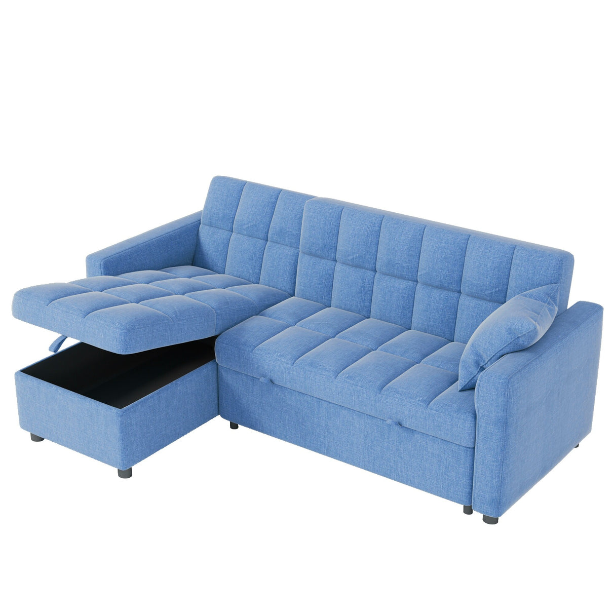 82'' Wide Sectional Couch Pull-Out Sofa Bed with Storage Chaise