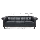 Faux Leather Upholstered Rolled Arm Chesterfield Sofa - 31.50 x 83.46 x 27.56