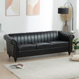 Faux Leather Upholstered Rolled Arm Chesterfield Sofa - 31.50 x 83.46 x 27.56