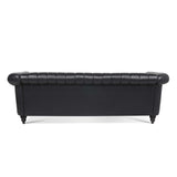 Faux Leather Upholstered Rolled Arm Chesterfield Sofa - 31.50 x 83.46 x 27.56