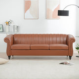 Faux Leather Upholstered Rolled Arm Chesterfield Sofa - 31.50 x 83.46 x 27.56