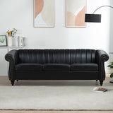 Faux Leather Upholstered Rolled Arm Chesterfield Sofa - 31.50 x 83.46 x 27.56