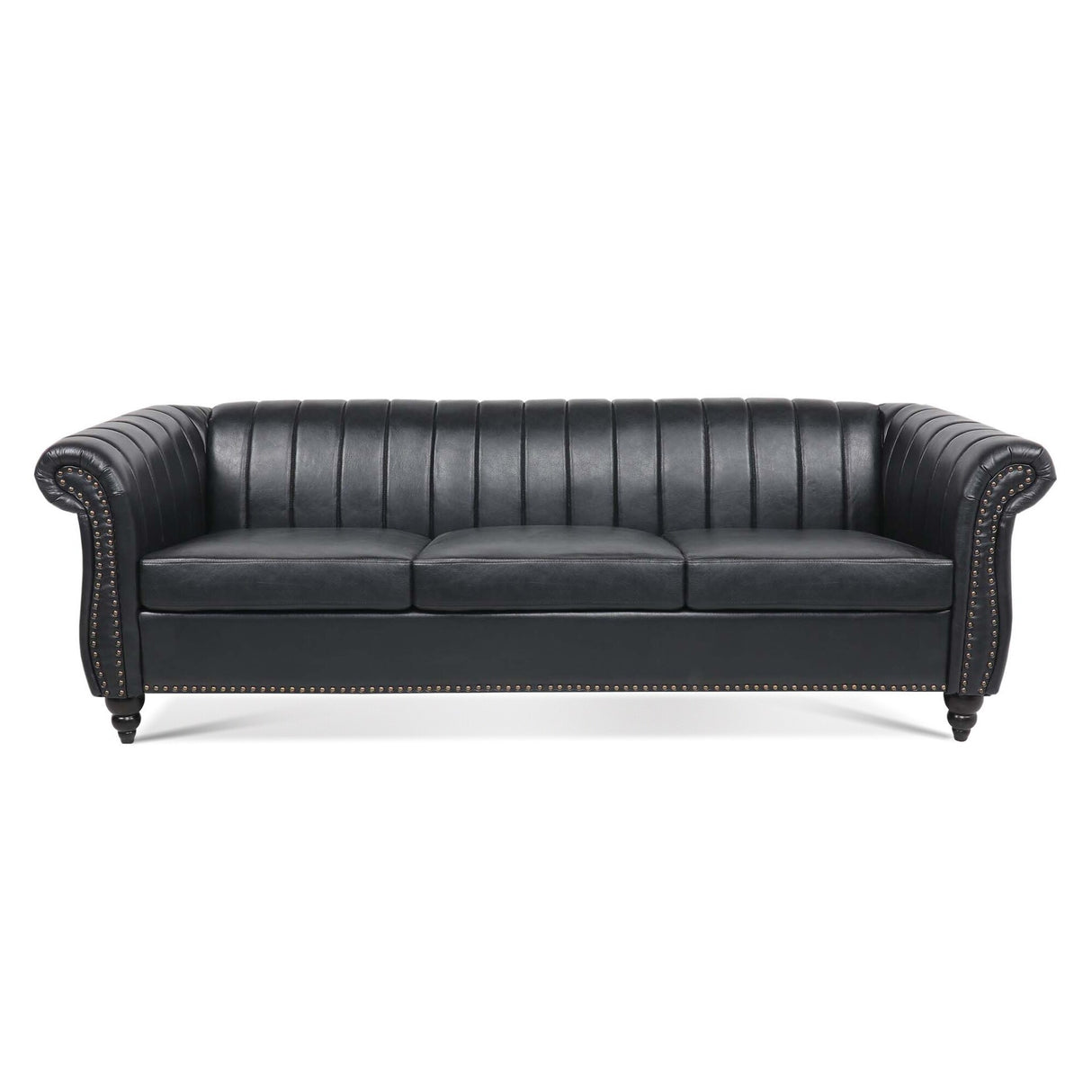 Faux Leather Upholstered Rolled Arm Chesterfield Sofa - 31.50 x 83.46 x 27.56
