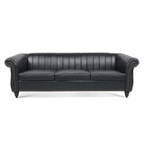 Faux Leather Upholstered Rolled Arm Chesterfield Sofa - 31.50 x 83.46 x 27.56