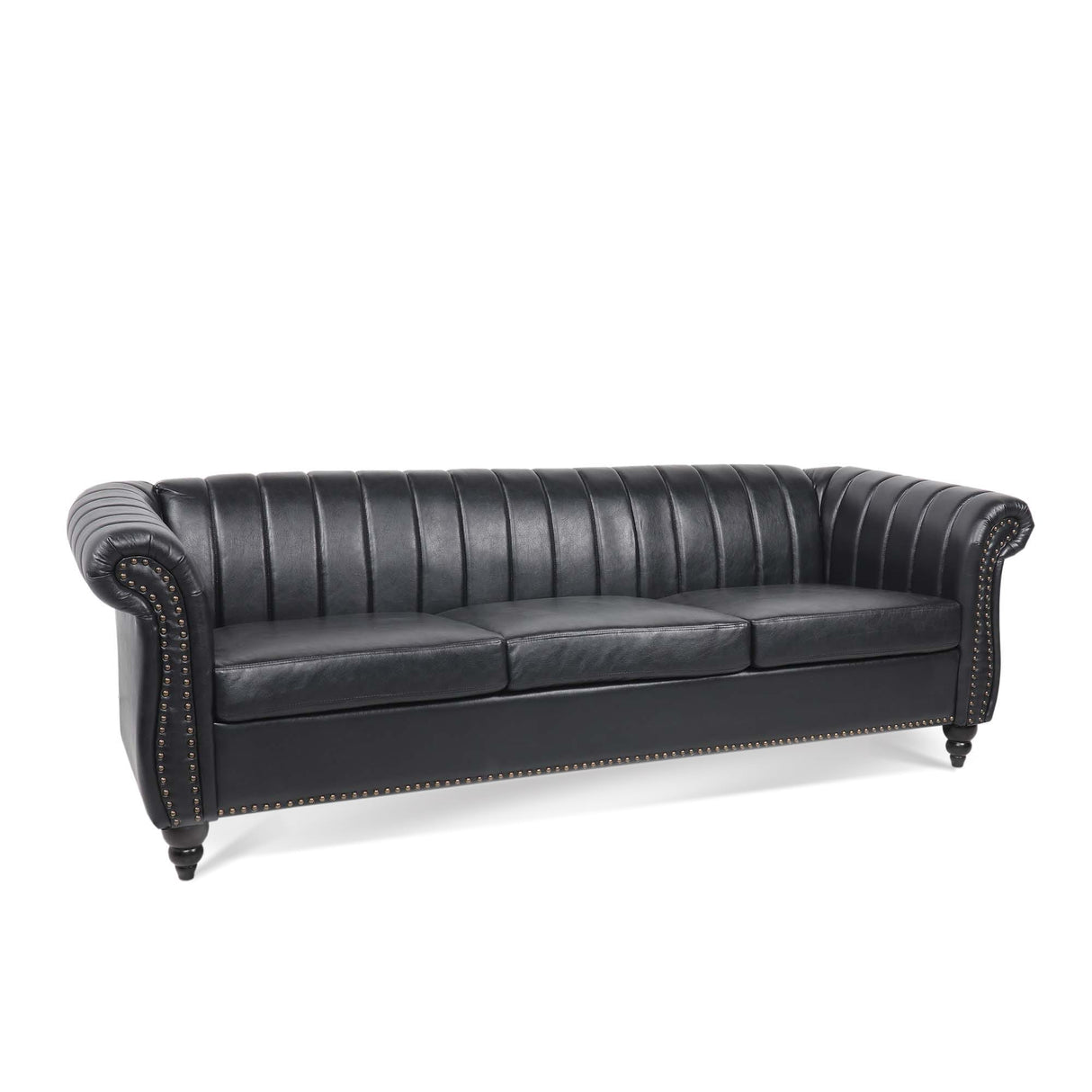 Faux Leather Upholstered Rolled Arm Chesterfield Sofa - 31.50 x 83.46 x 27.56
