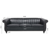 Faux Leather Upholstered Rolled Arm Chesterfield Sofa - 31.50 x 83.46 x 27.56