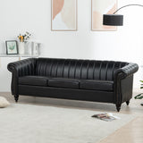 Faux Leather Upholstered Rolled Arm Chesterfield Sofa - 31.50 x 83.46 x 27.56