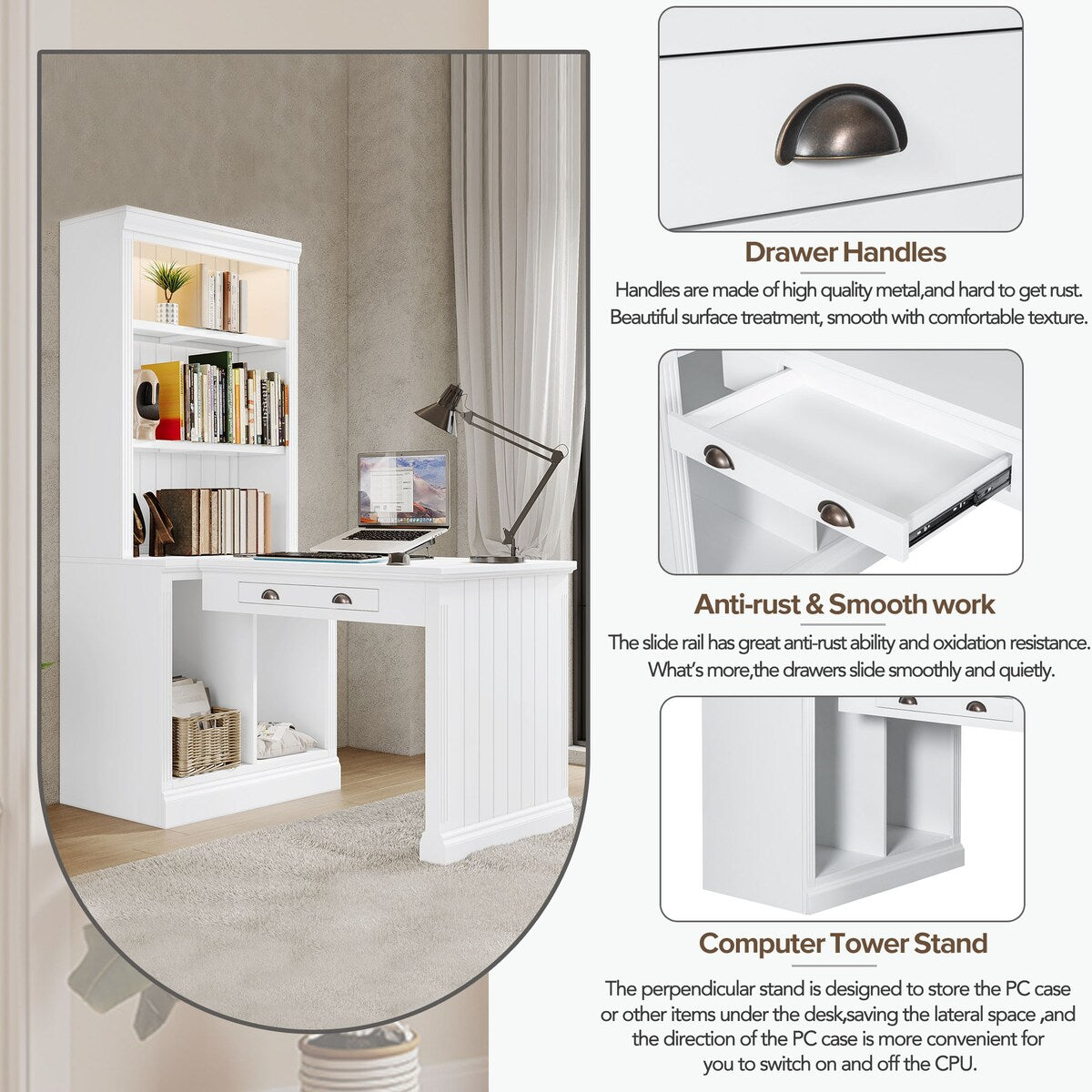 83.4"Tall Bookshelf with Writing Desk,with Storage Shelf,Storage Bookcase with Open Shelves and LED Lighting