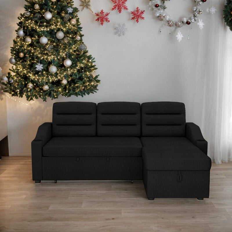 83.5" Upholstered L-Shaped Sectional Sofa, Convertible Sleeper Bed Couch