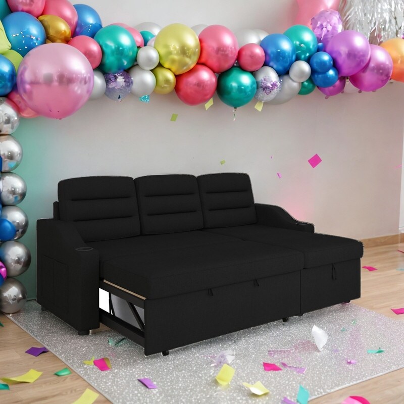 83.5" Upholstered L-Shaped Sectional Sofa, Convertible Sleeper Bed Couch