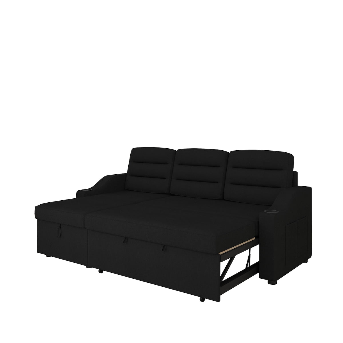 83.5" Upholstered L-Shaped Sectional Sofa, Convertible Sleeper Bed Couch