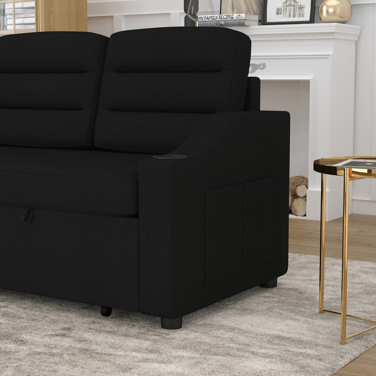 83.5" Upholstered L-Shaped Sectional Sofa, Convertible Sleeper Bed Couch