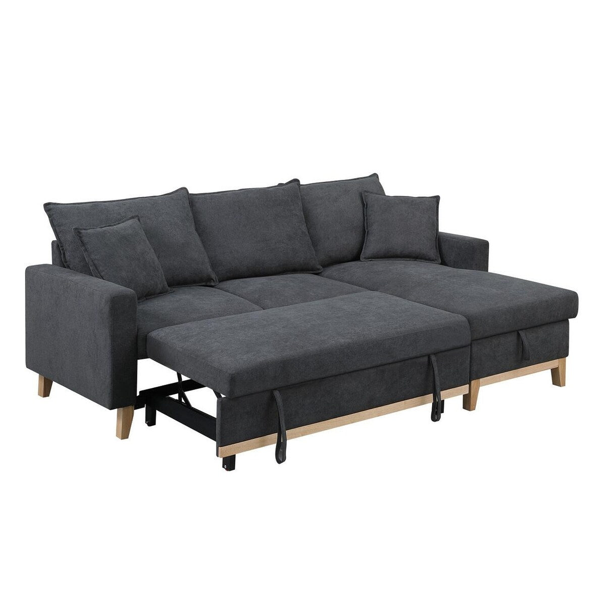 84 Inch Reversible Sleeper Sectional Sofa with Storage Chaise, Modern, Gray