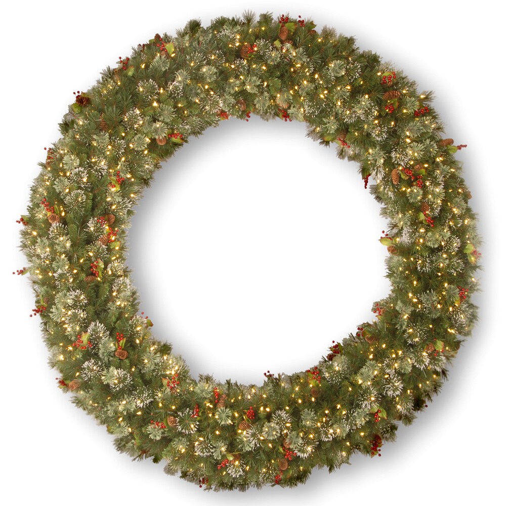 84-inch Wintry Pine Wreath with Cones, Red Berries and Snowflakes and 600 Clear Lights