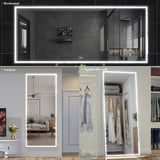 84 inches Rectangular Framed Dimmable Wall Mounted LED Bathroom Mirror in Silver
